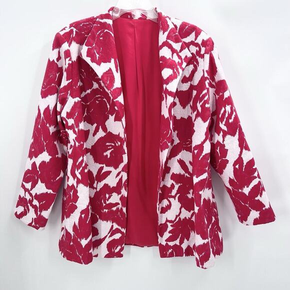 Custom Red White Floral Silk Lined Blazer Jacket Womens - Picture 1 of 4